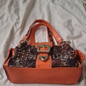 Orange and Camouflage Women's Handbag
